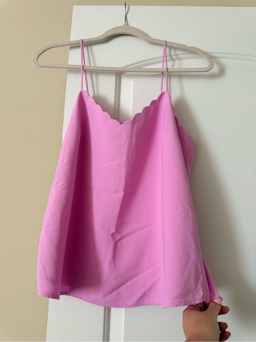 J Crew Pink Scallop-Edge Spaghetti Strap Women's Top